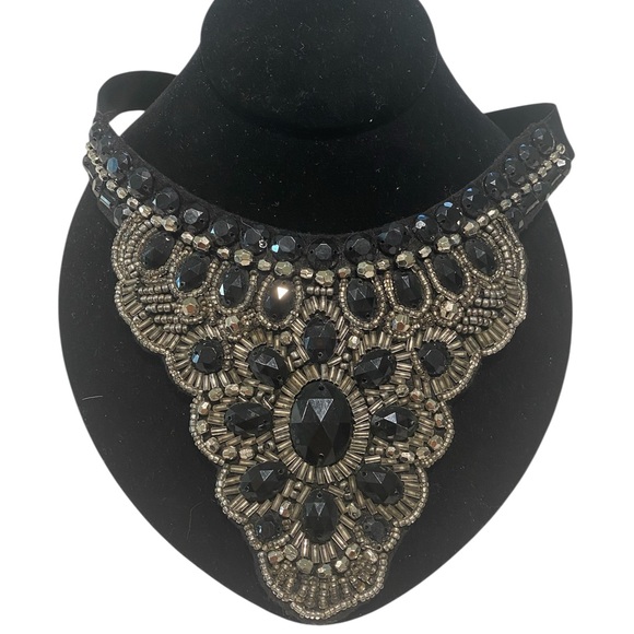 Statement Bib Necklace Silver Black Classic Glam Festival Jewelry OS - Picture 4 of 12